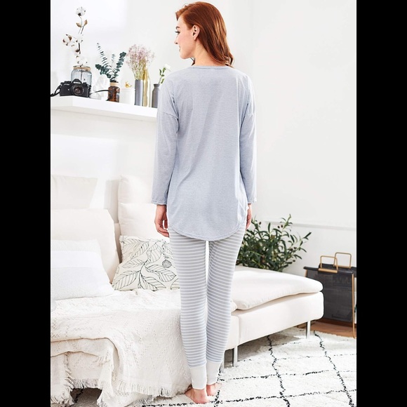 DROP SHOULDER DIP HEM TEE & LEGGINGS PJ SET - Picture 3 of 4